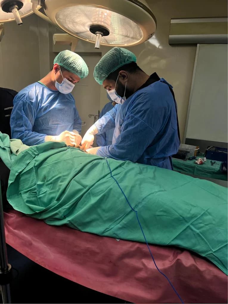 Surgical team in operation